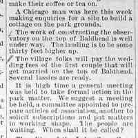          cr1884090501ParkPoints.jpg 61KB; Dock in place, stove for brewing coffee or tea, observatory under construction, village will pay fee for marriage on top of dune. Editor Houtkamp mentioned as park supporter in Plainwell Leader
   