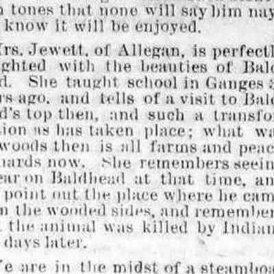 cr1885091801BearonBaldhead.jpg 32KB: Mrs. Jewett of Allegan recalls a bear sighting