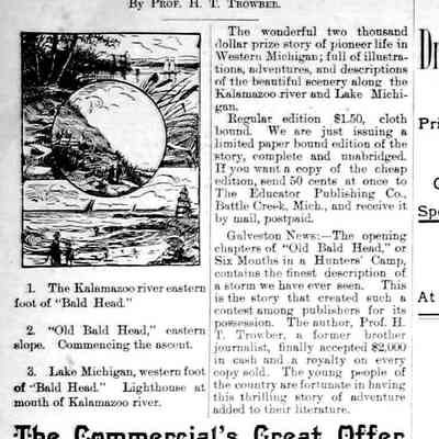 cr1893030308OldBaldHead-Story.jpg 125KB: "Old Bald Head, or Six Months in a Hunters' Camp" by Prof. H.T. Trowber advertised.