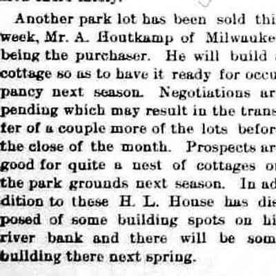 cr1895012501ParkLotSoldToAHoutkamp.jpg 27KB: lot sold to A. Houtkamp of Milwaukee. H.L. House also offering lots.