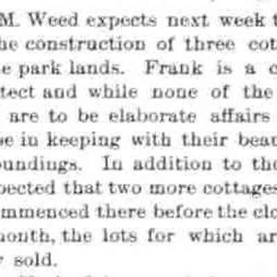 cr1895051001FMWeedToBuild3CottagesInPark.jpg 14KB: Frank M. Weed expects to build three cottages