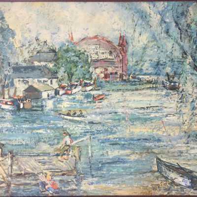 Kalamazoo River with Big Pavilion by Hilda Rubin