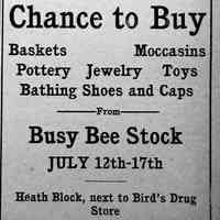          July 11, 1918 Commercial Record; Suggests store closed in 1918 if they are selling the stock at a different location. The shop was run by the Bird family.
   