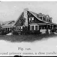          sim large home.jpg 947KB; Figure 140. Two unequal primary masses, a close parallel to. Vignette photo of a large home with porch, dormers, breezeway and stone chimney.
   