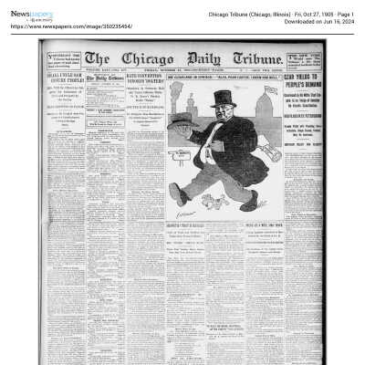 Chicago Tribune, 27 Oct 1905 account of Wright-Crawford wedding, entire front page