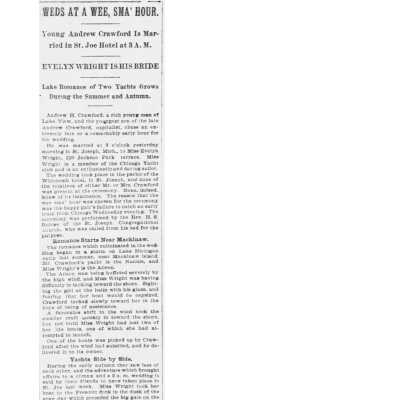 Chicago Tribune, 27 Oct 1905 account of Wright-Crawford wedding