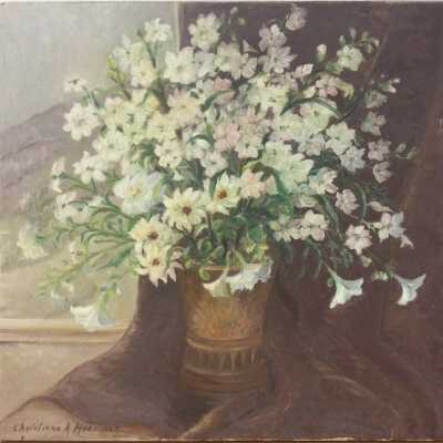 White Petunias and Daisies by Christiana A. Hoerman