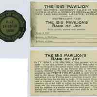          Kontio_Pavilion_momentos.jpg 373KB Digital image transfered from SDHC photo blog, June 2023; Bank of Joy ticket dated Aug. 15, 1935
   