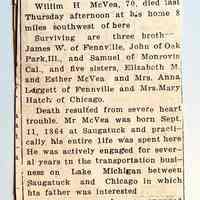          Obituary for William H. McVea #239 marked 1934 (front ) Other obits are dated 1935.
   