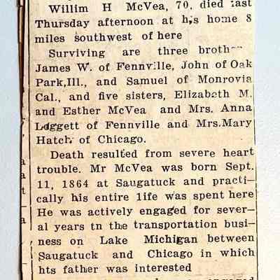 Obituary for William H. McVea #239 marked 1934 (front ) Other obits are dated 1935.