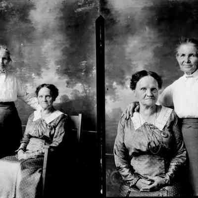 sim unidentified women.jpg 1MB: Studio portrait of two mature women. The woman in the white shirt is likely Helen Marie (Olson) Simonson.