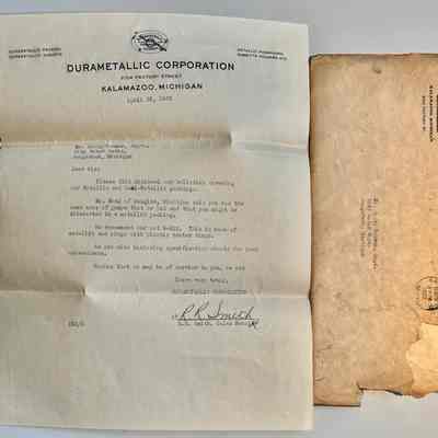 G. 1932 letter to Harry Newnham, City Water Works, from Durametallic Corp. in Kalamazoo, about pump packings.