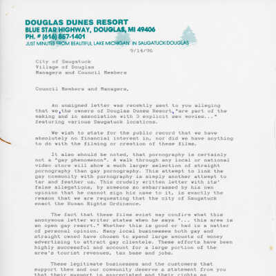 Letter from the Douglas Dunes Resort to the Saugatuck City Council (2)