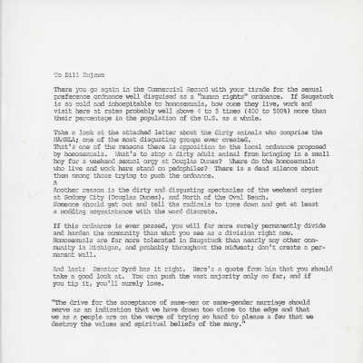 Anonymous Letter to Bill Kujawa in Dissent of the Human Rights Ordinance (4)
