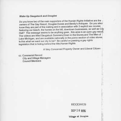 Anonymous Letter Defaming the Douglas Dunes Resort Owners as Pornography Produces (6)