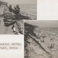          Real photo postcard of two Oval Beach scenes and name of the Mt. Baldhead Hotel; 31096
   