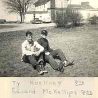          OldSchoolBoysTaraBack.jpg 1.4MB; Two 8th grade boys, Ty Hackney and Edward McKellips, sitting on the grass outside the Tara.
   