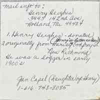          Note included with donation.; Donor Henry Heighes (August 6, 1921 - January 8, 2013) was the son-in-law of Harvey Godfrey Sr.
   