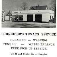          Schreiber's Texaco Service; Same photo from 1954 Visitors Guide printed by the Chamber of Commerce
   