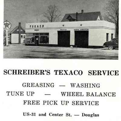 Schreiber's Texaco Service: Same photo from 1954 Visitors Guide printed by the Chamber of Commerce