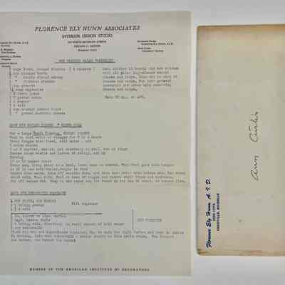 Recipes on Florence Ely Hunn letterhead
