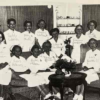 nurses from the Kirby House location: Names may be transcribed incorrectly: Evelyn Joyner, Dotty Schaffer, May Bales, Virginia Walber, Lora TenHave, Frances Goshsin, Ruth Wilson, Mrs. John Baron, Roselea Durham, Lois Pozoes, Ruth Pshea, Grace Breckman, Lois Corkill