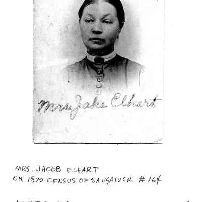 89-1-77 Mrs. Jake Elhart.jpg 644KB: Mrs. Jacob Elhart on 1870 census of Saugatuck #164, mother of Katie, Maggie, Johanna, Henrietta and Annie