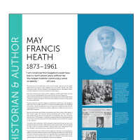          MAY FRANCIS HEATH 1873–1961; “ I am convinced that Saugatuck would have
been a much poorer place without her.
She helped mold the community’s sense
of identity.” –Kit Lane

May Heath was a local entrepreneur, church and civic leader, artist and poet who broke
gender barriers for women in early Saugatuck. She was a Mother, Teacher, Story Teller,
Shop Owner, Author, Librarian, President of the Saugatuck Woman’s Club, Realtor, Painter,
Composer, Organizer, and most importantly the Local Historian.
May Francis Heath was born May 13, 1873 to Saugatuck residents John Francis and Julia
Francis Morrison. She attended the old wooden school at the top of Allegan Hill.
May was hired to teach the primary department of the Ganges School in March 1892, before
receiving her High School Diploma. She felt she had to delay her education to help support
her impoverished family.
She later finished her high school degree and graduated as Valedictorian of the Saugatuck
High School Class of 1893. She went on to teach intermediate grades in the Saugatuck
Union School. October 30, 1895, May Francis at the age of 22 married Doc Heath, 29, at the
Congregational Church. They had two children, Gladys born in 1895, and Francis born in
1900, both in Saugatuck.
May was a hard worker and thrived in the business arena. She one wrote “When asked if I
had a hobby, I replied “Yes I have two, Business and Writing, both of which I really love.”
May operated the Ferry Store on the west shore of the Kalamazoo River. The Commercial
Record of June 7, 1917 reported, “A concession has been opened in the Heath boat house at
the west side of the ferry landing. She often told of getting up at 4am to bake her cupcakes
for her customers.”
“We sold the Little Handy Shop in 1920 and opened a Real Estate office and we had a most
successful business for 25 years—selling the town over and over again”. After her husband
Doc died in 1947, she remained “ambitious to sell real estate” and in 1949 shared that she
was “working on my 3rd sale this year—pretty good for an old woman of 76.”
It was natural for May Francis Heath to become Saugatuck’s first historian. Her grandparents,
Stephen A. and Mary Peckham Morrison, were among the first settlers and “living history”
of the town. May was a young mother in her early 30s when her grandfather died, and her
interest in his stories of the early days was evident. She inherited his many papers, diaries,
and photo albums, as well as his dedication to the town of Saugatuck.
When May’s husband Doc died in 1947, May sold a number of buildings Doc had built and
then moved to a small home she called Heathcote at 525 Butler Street.
May began spending winters in in Florida, keeping an active club life of art and bridge. She
only picked up the brush at age 78 when she took an art class in Lake Worth, Florida, where
she wintered. Her paintings are still cherished, they captured her memories. May enjoyed
her art experience so much at the age of 80 she organized the Saugatuck Art Club in 1953.
Never to slow down, May traveled to Paris at the age of 81. She soaked in the museums, the
history, the art, and the people of Paris. She came home to record her trip on canvasses, …
always living and breathing her philosophy of life. “Life is wonderful… people are delightful.”
May died unexpectedly of a heart attack in September of 1961 at the age of 88. The Historical
Society formed a committee in 2009 to study her contributions. At the culmination of this
study a program was held at The Village Square on August 10, 2010 to honor Saugatuck’s
first historian. A bronze plaque was installed on the water fountain and remains there today.
At the same time, the Saugatuck Woman’s Club named their 4 -year educational scholarship
“The May Francis Heath Scholarship”.
May was hired to teach the primary
department of the Ganges School
in March 1892, before she had even
received a High School Diploma.
She felt she had to delay her
education to help support her
impoverished family. She did finish
her high school degree as a member
of the Saugatuck High School Class
of 1893. She gave the Valedictory
address, an essay entitled
“Drifting” at the Commencement
Ceremony and began promptly
teaching the intermediate grades
in the Saugatuck Union School.
May Francis Heath researched by fellow
Team HerStorian, Peg Sanford.
   