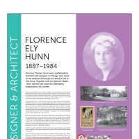          FLORENCE ELY HUNN 1887–1984; Florence “Danny” Hunn was a pathbreaking
architect and designer in Chicago who came
to the Lakeshore through her family’s ties to
Pier Cove. Together with her partner, Mabel
“Jims” Warren she lived life challenging
expectations for women.

Florence graduated from the University of Chicago in 1911 and studied art at the Academy
of Fine Arts and the Art institute of Chicago where she became a life member. Her unique
membership contribution included lectures she gave until the second World War. She was
a founding member of the American Institute of Interior Design, serving on the national
board for three years and President of the Chicago chapter for two.
She had hoped to become an architect but at that time women were not being admitted to
architecture schools. As a result, she associated herself with Mr. Walton, one of the finest
creative decorators in Chicago. In 1925 she opened her own shop, the Florence Ely Hunn
Studio. From there she worked in twelve states, designing interiors and exteriors until 1955.
She specialized in design for wealthy North Shore Chicago apartment dwellers and other
clients all over the world. Her design forte was in the American Colonial and English 18th
century styles but was one of the first designers in Chicago to favor modernism opening
her own modern design shop in New York City.
Barred from earning a license, it was the open-minded Pier Cove-Saugatuck area that gave
her the opportunity to practice architecture. Hunn designed several lakeshore cottages,
including the Kamman cottage on Lake Shore Drive, one for the Chicago industrialist,
A. Finkl (now the Kollenberg-Jones cottage on Campbell Road) and “Tonawanda