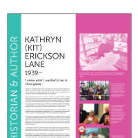          KATHRYN (KIT) ERICKSON LANE 1939–; “ I knew what I wanted to be in third grade.”
Kathryn ‘Kit’ Lane left her mark on the community as an author, a reporter and editor, an
educator, and a public speaker. Much like an earlier woman historian in Saugatuck—May
Francis Heath—Kit Lane researched and wrote the books that are the starting point for
anyone who wants to understand the history of the Lakeshore.
Kathryn Boyd Erickson was born on October 13, 1939 to Lawerence Erickson and Mabel
McElroy. She grew up in Detroit and graduated from Detroit Public School’s Pershing High in
1957. She then went on to earn a bachelor’s and master’s degree in journalism from Michigan
State in 1961. She later earned a Master of Library Science from Western Michigan University.
Kit met Arthur Lane while they were working for the Southern Illinoisan newspaper in
Carbondale, Illinois. Art, another Detroiter, was an army veteran with a master’s in journalism
from the University of Michigan. They were married on March 10, 1962 in Detroit.
Their dream was to move back to their native Michigan and run a small newspaper. They
eventually came to the Saugatuck-Douglas area in 1967 and purchased the Commercial
Record, a century old weekly newspaper that covers the Saugatuck-Douglas area.
Kit had one year to learn the town’s history in preparation for the Centennial of the village
of Saugatuck’s establishment in 1968. “I had to do a crash course in history for a Centennial
edition of the Commercial Record. Some of the people said, “Who do you think you are
telling my history when you just got here?” “But I was lucky enough to get here when I did
and talk to a lot of people who are no longer alive and tell their stories which would have
been lost otherwise.”
In 1978, they purchased the Fennville Herald and Kit became the editor and publisher. At
the same time, she wrote lots of local history stories which led to publishing numerous
popular booklets; between 1973 and 2012 Kit Lane published forty-six books.
In the 1980s, she also established a Museum of Saugatuck History and went on to serve as
local historian and president of the Saugatuck-Douglas Historical Society. Kit also spent
many years talking with the Douglas Elementary third graders studying local history. She
really loved kids & history.
The Lanes lived in a house in downtown Douglas for 38 years, then moved into a home on
the 11th hole of Clearbrook Golf Course. Kit and Art have four sons. They now have the
honor of being grandparents to 7 grandchildren and 2 great grandchildren. Her husband of
58 years, Art, died on 6 August 2020; he was 89.
Katherine Erickson Lane researched by
fellow Team HerStorian, Peg Sanford.
   