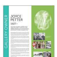          JOYCE PETTER 1927–; Joyce Petter has played a significant role in
shaping the aesthetic consciousness of the
Saugatuck-Douglas area as a community activist,
preservationist, art dealer, and gallery owner.

Joyce Anderson Ronningen Petter was born in St Paul, Minnesota in 1927 to Ruth Nelson
Anderson and Helmer Ronningen of Swedish and Norwegian ancestry. In the 1930’s,
during the Great Depression, her father began his career in business, moving the family
many times. Joyce lived in Minnesota until she was 7 and later moved to New Orleans,
Chicago, and then Vicksburg, Michigan when her fa ther bought a farm in 1939.
The family moved back to Chicago in 1943, where Joyce graduated from Evanston
Township High School in 1944. She received a Bachelor’s degree from Northwestern
University in 1948. She later studied art history at Aquinas College and the University
of Cincinnati.
In 1944, Joyce met Bill Petter before he went overseas to serve in the US Navy. Joyce
and Bill married in 1948, and moved to Vicksburg to start a family while Joyce taught
school and Bill finished his degree. He joined the family business, Ronningen-Petter
Company, later part of Dover Corporation, a filter manufacturing company. Joyce and
Bill moved to Kalamazoo in 1950 and lived there from 1950-1970 where they raised
their 5 children.
From their first apartment through their many moves, Joyce took pleasure in building
or remodeling at least 21 properties. Bill traveled the world for business and Joyce often
was able to accompany him. Joyce was on her own during these trips and would visit
the local art museums and local galleries. She didn’t realize that she was training her
eye for quality artwork.
In 1973, Joyce opened a gallery of American arts and crafts in Saugatuck named PRAJNA,
formed from letters of her family names—Petter-Ronningen-Anderson-Joyce with the
addition of na which means ‘for the people’. Joyce eventually ran two galleries, Prajna
I, a fine art gallery located at 134 Butler Street and Prajna II at the corner of Hoffman
and Water Street featuring American craft. She sold Prajna II in the 1980’s.
In 1993 Joyce purchased and renovated the Grey Gables building on Blue Star Highway
in Douglas. This historic building was home to the River Guild in the 1930s and continues
to operate as Petter Galleries thirty years la ter.
On a trip to Boston, Joyce was encouraged to see a group of galleries collaborating
for weekend openings. In 1977 she began the annual Gallery Stroll in Saugatuck and
Douglas now in its 45th year.
“We just pushed it and pushed it and pushed it. I wanted to build an art scene. What
happens is, as you make your art reputation, art customers come. They go to all the
galleries, and that builds and then even more galleries move here. You always want to
open your gallery where there’s another gallery.”
In 1987, Joyce led the battle to stop McDonalds from building a restaurant in Saugatuck.
After two rejections from the Saugatuck Zoning Board of Appeals and public hearings
packed with outraged citizens, McDonald’s retreated. No city had ever prevented a
McDonalds moving in until Joyce’s campaign. This protest in Saugatuck made the
national news. The New York Times caught wind and did an article on “the quaint little
town in Michigan.”
After a 34 year long career as an art dealer and gallery owner, Joyce retired at age 80.
She is currently living in South Haven and is an avid bridge player a t age 96.
Joyce Petter researched by fellow
Team HerStorian, Maryjo Lemanski.
   