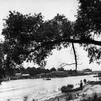          95 75 1 Waterfront ca 1936.jpg 2.3MB; Box 31, envelope 95-75-1.
A box stand by a rowboat on the sandy west riverbank. Across the river, the Mount Baldhead Hotel, the East Shore Skating Rink, Coral Gables and the Big Pavilion are visible.
   