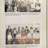          Compass 1963 Activities; Spheres - Left to right: SEATED--William Strampel; Richard Gilman, Jeannine Bekken; Ronald Jillson; Charles Gilman; Bette Brackenridge; Barbara Hemwall. STANDING--Dennis Nicol; Mr. Wallace Hanford; Stephen Smith; Regina Bekken; Beth Welch.
F.T.A - Left to right: SEATED--Bette Brackenridge; Jeannine Bekken; Jean Miller; Pam Dom; Shirley Hedglin; Sondra Smith; Nancy Drapak. STANDING--Mr. Ozzie Parks; Verna Streicher; Ronald Jillson; Kristin Wilson; Beth Welch; Susan Gorz; Mary Schaeffer.
   