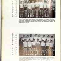          Compass 1963; Intramural Basketball - L. to R.; FIRST ROW: Allen Figeley; Wayne Schaeffer; Rick Gilman; Don Peel, Tim Wilson; John Sewers; John Marone; Dick Durham; Bill Rich, coach. SECOND ROW: Allan Coates; Ernie Rininger; Mike Van Dis; Dan Hebert; Elmo Gehrke; Bob
Engborg; Dave Van Dis.
Junior High Basketball - L. to R.; FIRST ROW: Mr. Morse, coach; Bill Fisk; Dave Juros; Jack Scheeren; Greg Nieusma; Mark Francis; Bill Fisher; Roger Dorn. SECOND ROW: Larry Long;
Joe Ciark; Frances Tomkinson; Hank Hungerford; Bill Woltman; Bill Ten Have;
   