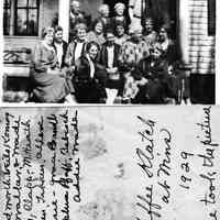          Kaffee_Klatch_1929.jpg 583KB; Jaffee Klatch at Nins? 1929. Sue took the picture. ??? Koning, Walker, ? ?  Clapp, M. Heath, Hazen, Takken, Allen, Bessie - Grace Bandle, Sophia Pfaff, Babcock, Addie Wade
   