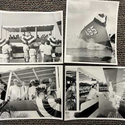 Denison's Broward Marine (in Flordia) launch of Navy mine sweeper before Broward began building luxury yachts: M.S.O. 495 3390 (possibly the USS Swerve) November 1, 1955