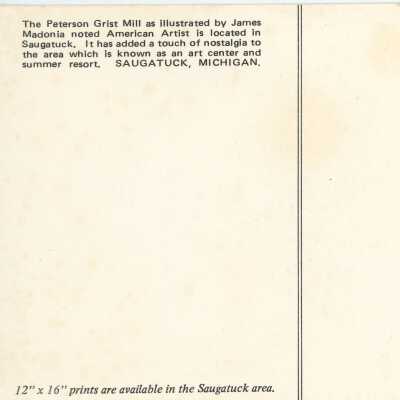 Peterson Grist Mill Postcard Reverse