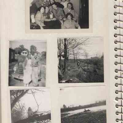 ES1-0002-RofBud-PhyllisRastall.JPG: Top - "ES1-0000-2 The girl with Buds hand on her shoulder is Phyllis Rastall, she has a place in Johnson Village"
Lower right - TurtleHunt "ES1-002-2- Cherbusko, Indiana. That was where we went down to get a big turtle. There was a write-up in the Chicago paper, they claimed there was a huge turtle there. My dada had a big seine [fish net], and they were going to seine that out to see. There was no big turtle there.
