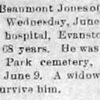          cr1918061301JosephBeaumontJones.jpg 10KB; Findagrave.com indicates burial was at Memorial Park in Skokie, Illinios
   