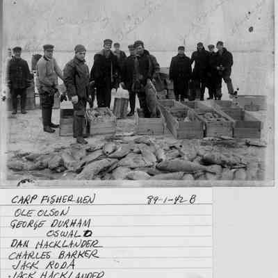 HMCarpFishing.jpg 789KB see box 31, envelope 89-1-42B: Carp Fishermen Ole Olson, George Durham, George Oswald, Dan Hacklander, Charles Barker, Jack Roda, Jack Hacklander