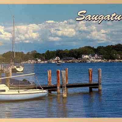 Douglas docks looking toward Saugatuck front: Located in postcard binder 2 water