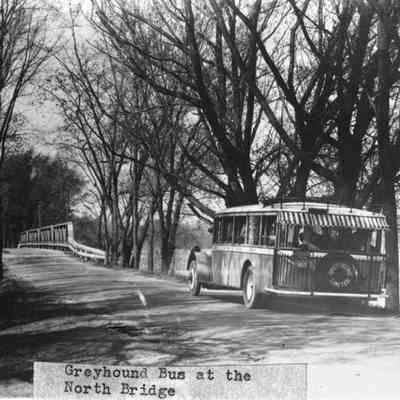 Bus_at_bridge.jpg 689KB: Greyhound Bus at the North Bridge - probably copy in Greg Hoffman binder. Image circa 1934