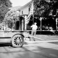 Frank Wicks setting up flags