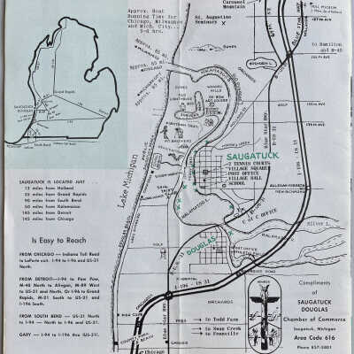 back cover: Map indicates locations of Carousel Mountain, Poll Museum, St. Augustine Seminary, Devil's Kitchen, Storm Warning tower, Camp Gray, Todd Farm, Swan Creek, Hospital, Chamber of Commerce office, Moore's Creek