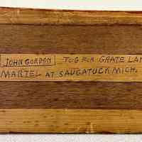          Original builders model John Gordon tug for Great Lakes Dock & Dredge Co. sometime 1800. Made by Cap. John Martel at Saugatuck Mich.
   