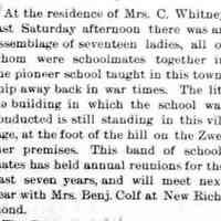          cr1896052901SchoolhouseStillStandsFrmCivWar.jpg; Mrs. C. Whitney, Mrs. Benjamin Colf
   
