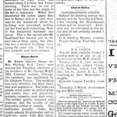 cr1900060101Graduation.jpg: 1900 commencement, article starts at bottom of first column
Class of 1900 William Tisdale, Blanche Bandle, Russell Knox, Edward Winslow, Arie Koning, Laura Miller, Elsie Vork, Ethel Baker, Charles Upham, Florence Updike, Ella Brown, Bessie Newnham, Gussie Barber, Worth Durham, Mae Belle Hayward