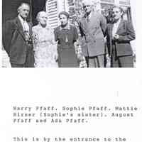          RG-Pfaffs.JPG 254KB; Harry Pfaff, Sophie Faff, Mattie Hirner (Sophie's sister), August Pfaff and Ada Pfaff. This is by the entrance to the house. Photo from granddaughter Marion Britz.
   