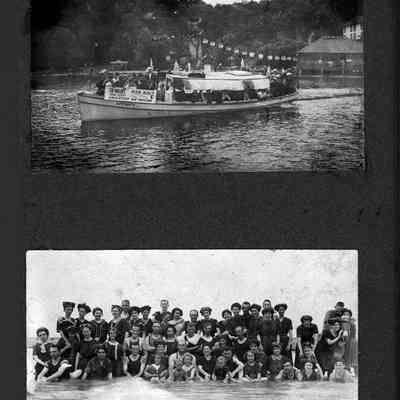 p28.jpg 2.7MB: Affinity, Pokagon Inn, Big Pavilion, Dynamite at far right in group beach photo.