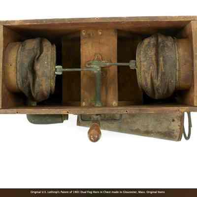 Another example of a similar fog horn: Original U.S. Lothrop's Patent of 1901 Dual Fog Horn in Chest made in Gloucester, Mass. Original Items: https://www.ima-usa.com/products/original-u-s-lothrops-patent-of-1901-dual-fog-horn-in-chest-made-in-gloucester-mass?variant=29496685461573#mz-expanded-view-869388178659